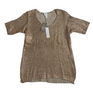 NEW Womens Chico's 3/4 Sleeve Rose Gold Foil Open Weave Lily Sweater Size 1